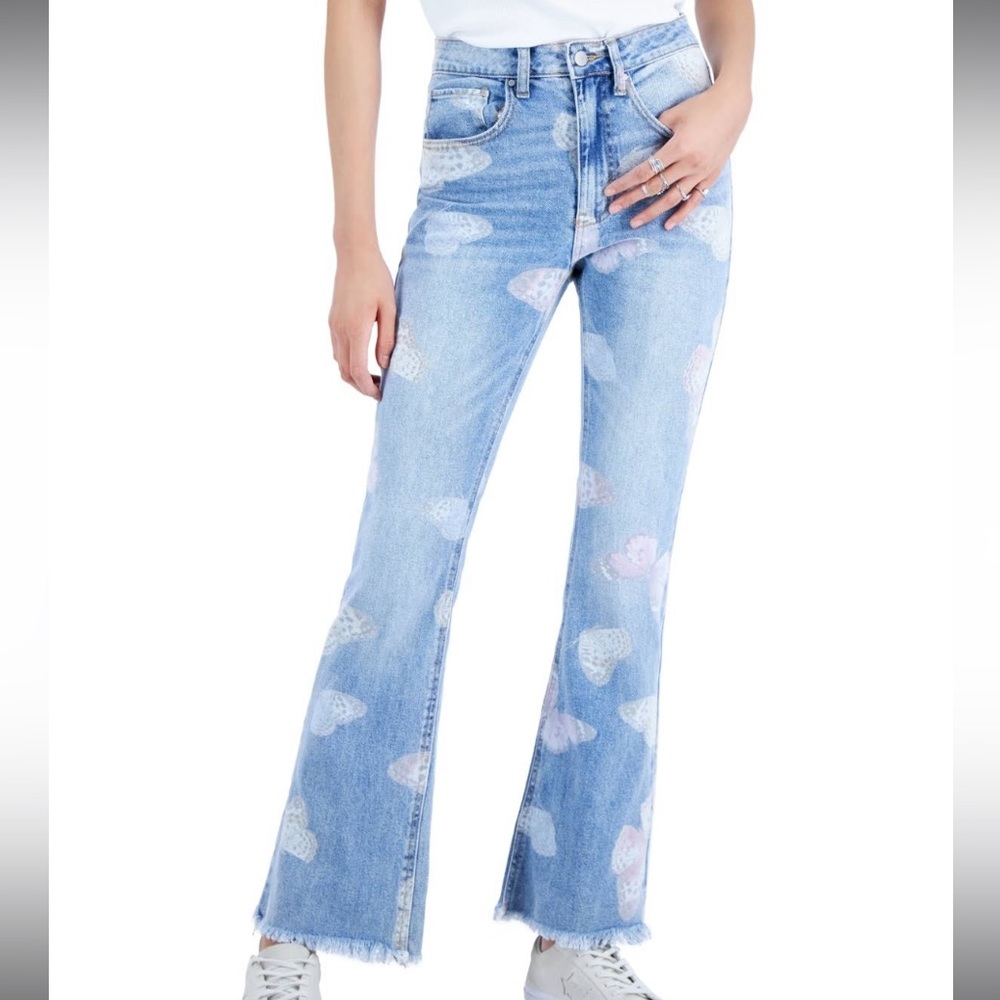 Tinseltown Y2k Butterfly 11” Rise Flare Jeans Gem